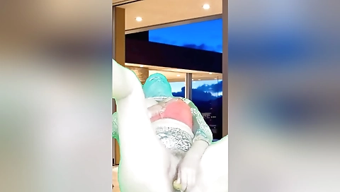 Hot girl takes out her big tits and ass with a vibrator