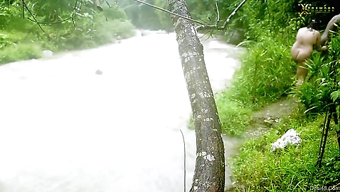 Beautiful girl in a sexy outfit fucked in the river