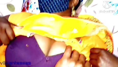 Busty brunette is taking off a bikini in webcam pov