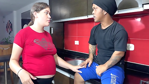 Indian stepsister gives me a blowjob in the kitchen