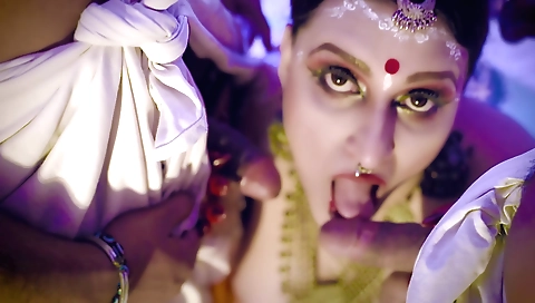 Indian hairy whore fucked on two bitches in a threesome