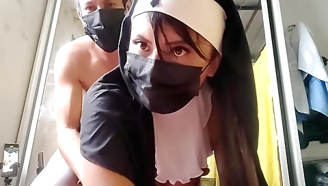 Indian brunette gets fucked in the church by a priest