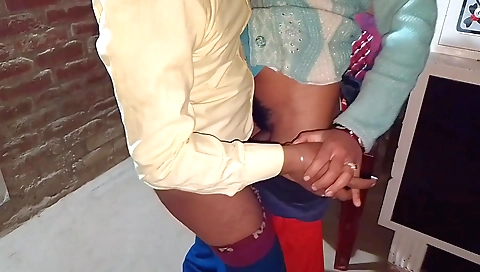 Indian teen with large bush gets in front of a big pad