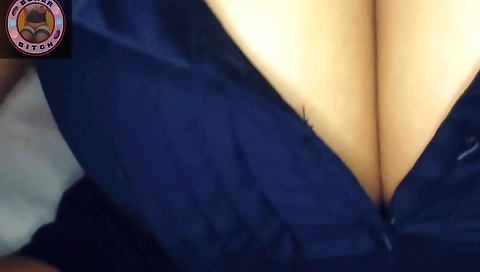 Busty brunette girl's big ass and big tits is touching