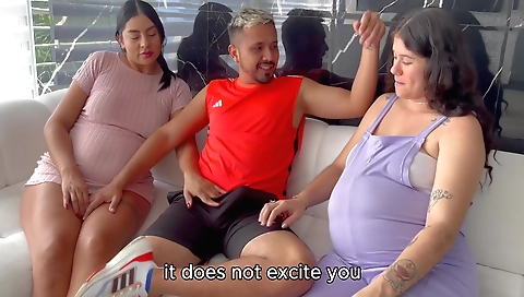 Two pregnant babes are having a threesome on a date