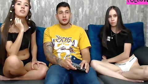 Indian woman and two young men do not wait for her