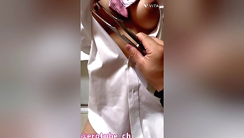Big tongs and cup fucking a teen in a baggy blouse