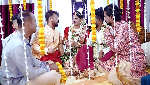 Four husbands cum in the kitchen and bang their wives