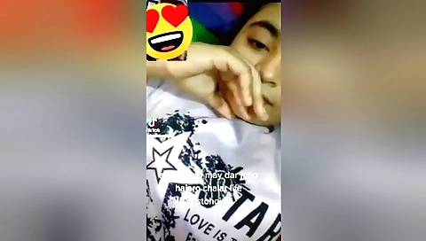 Busty girl takes a deep breath and plays with her boobs