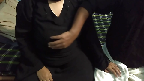 Chubby brunette in a big ass outfit is getting fucked on the bed