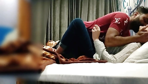 Amateur college girl is giving a passionate blowjob to a guy