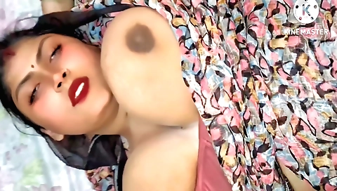 Indian brunette with natural boobs enjoys her sensual sex