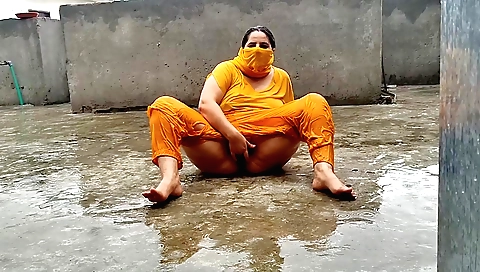 Indian brunette has a nice morning with the rain outside
