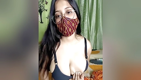 Indian beauty with big natural breasts naked on the bed