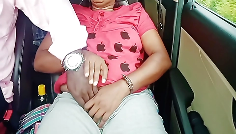 Chubby indian girl rides a car and talks about a ride
