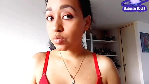 Indian brunette with a nice body and nice tits licking